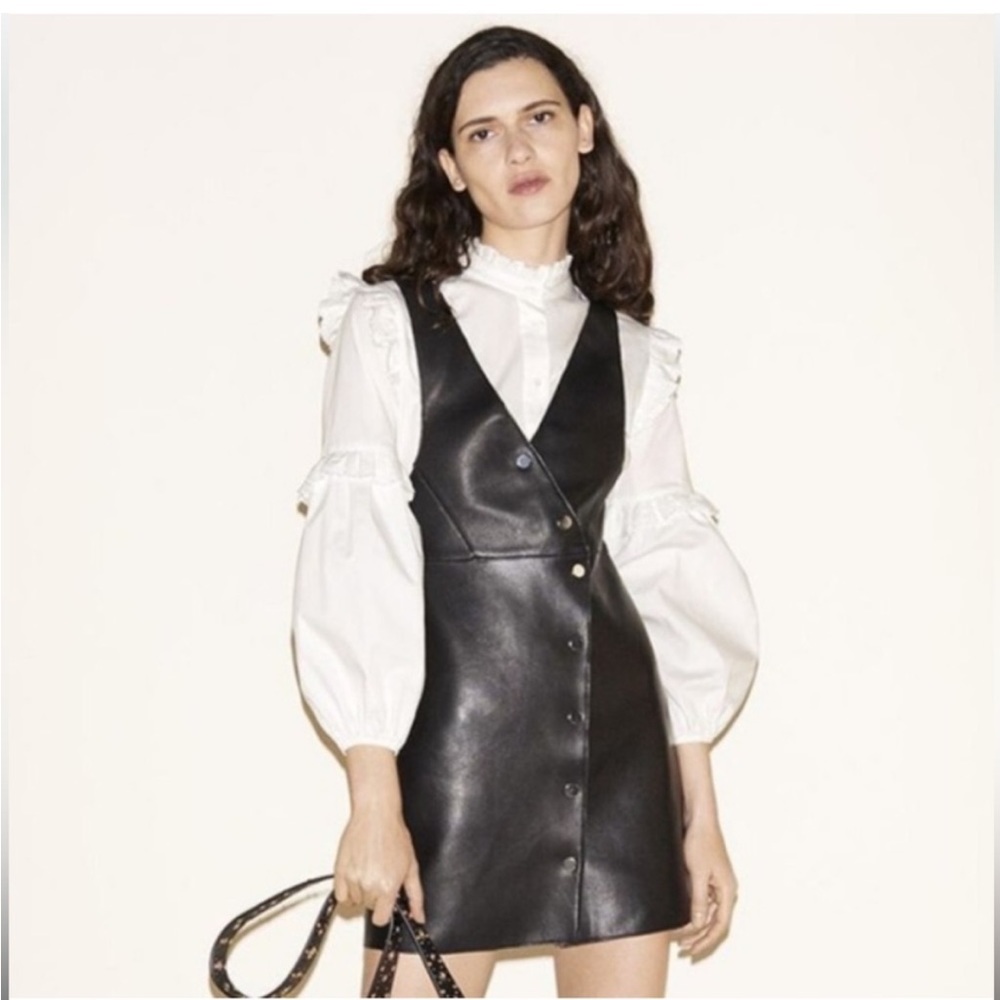 NWT Maje 100% Lambskin Leather Asymmetric Button Rajani Mini Dress